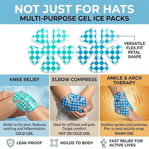 Image of Reusable Cooling Gel Ice Packs for Hats, Adjustable Cold Therapy Headband Inserts for Hard Hats & Sun Hats, 4-Hour Relief for Construction Workers, Migraines & Heat Stroke Prevention, 2 Pack