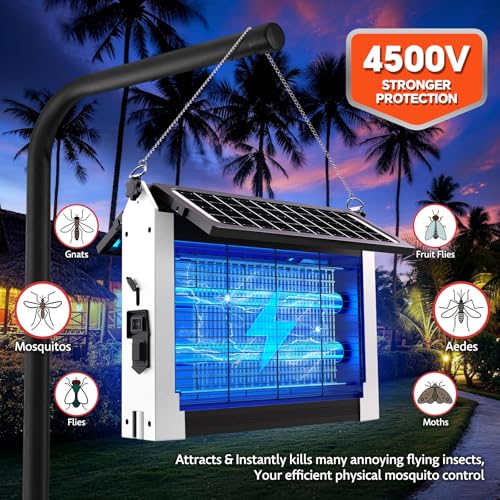 Image of Solar Bug Zapper with Dual Panels, 4500V Waterproof Mosquito Zapper Outdoor