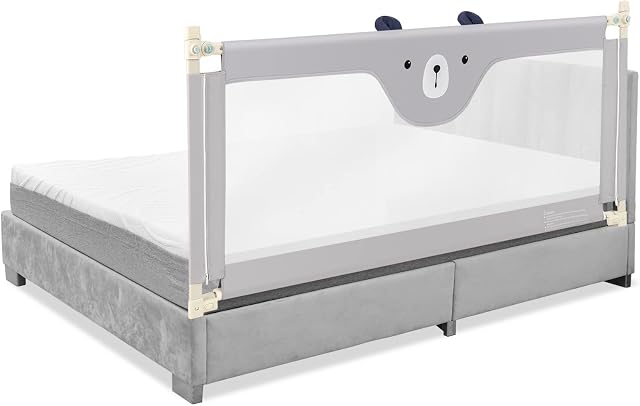 GYMAX Baby Bed Guard, Mesh Bedside Guardrail with Double Safety Lock, Universal Toddlers Swing Down Bed Rail for Twin, Double, Full Size Queen and King Bed (175 x 25 x 73 - 101cm)