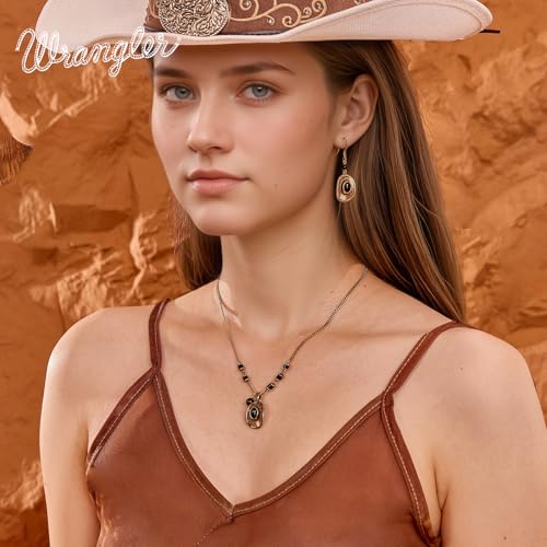 Montana West x Wrangler Western Cowboy Hat Pendant Necklace for Women, 18k Gold Plated Embossed Classy Rope Lightweight Chain Dainty Jewelry WNS2-2024G-BK — view 2