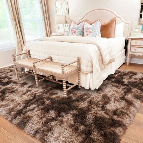 Rugs for Living Room 5x7, Soft Shaggy Modern Shag Area Rug for Bedroom, Upgrade Non-Slip Plush Fluffy Carpet for Kids Boys Girls Room Home Decor Aesthetic, Tie-Dyed Brown