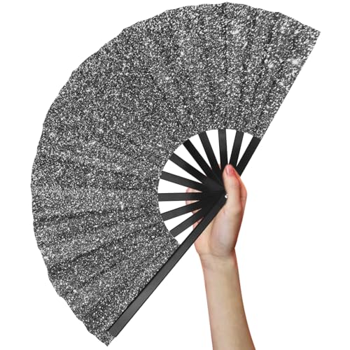 Black Large Folding Hand Rave Fan, Oversized 13