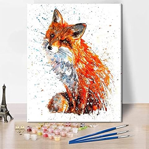 Hrobig Paint by Numbers Adult Animals Fox - DIY Hand Painted Oil Painting Canvas Set with 3 Brushes and Acrylic Pigment for Women Home Decoration Birthday Christmas Gift - 40 x 50 cm (Without Frame) Cover