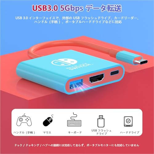 【2025年新登場-Switch 2「21.0.0」対応】For Switch 2 ドック Mocasa スイッチ 2 対応 ドック テレビ接続出力 4K@60Hz 直接にTV出力 ドック多機能 Type-C to HDMI変換 軽量化 高性能チップ 持ち運び便利 遅延なし 小型 アダプター (青 赤)