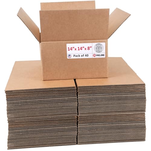 Image of Medium Cardboard Boxes 14 inchL x 14 inchW x 8 inchH (Pack of 40) - USA-Made Packing Boxes for Moving, Shipping, or Storage - USPS, UPS, FedEx Approved - Professional Packing Supplies for Moving | USA-Made Packing Boxes for Moving, Shipping, or Storage - USPS, UPS, FedEx Approved - Professional Packing Supplies