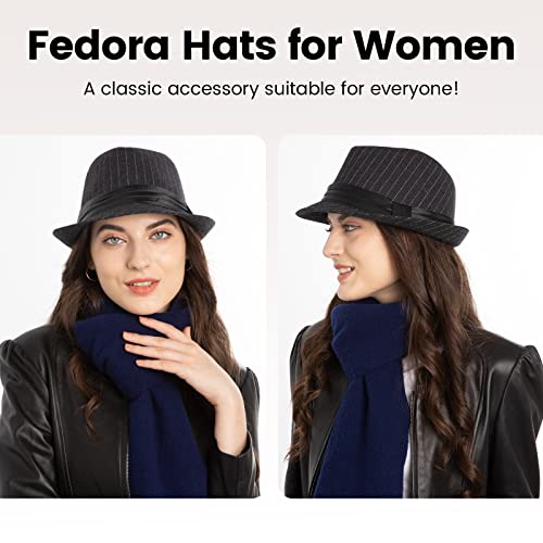 Younglove Men's Gangster Structured Pinstripe Short Brim Fedora Hat Black Fedora Hats For Women Men's Fedoras, Black #TOP3