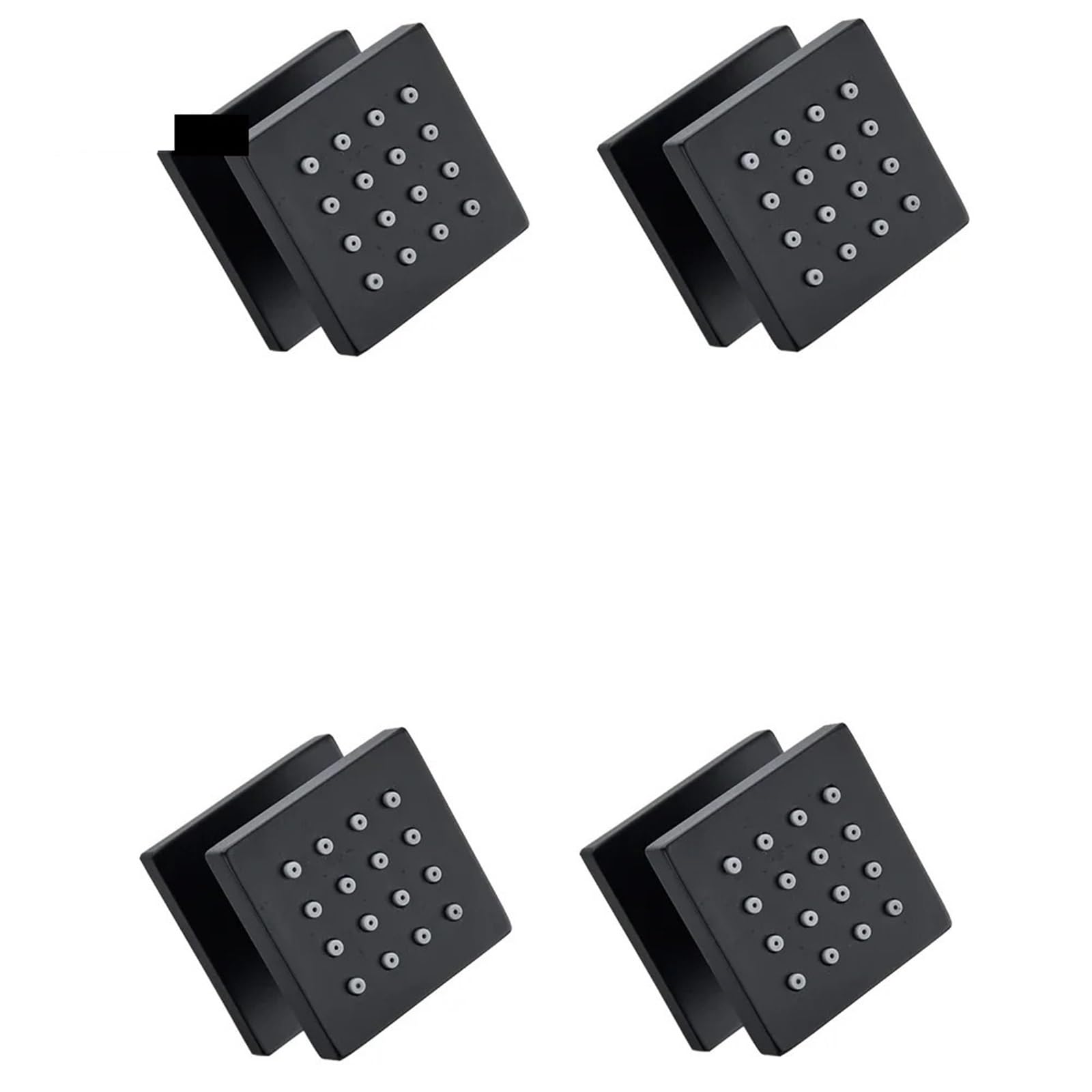Pommeau de douche carré noir mat encastré en laiton pour spa