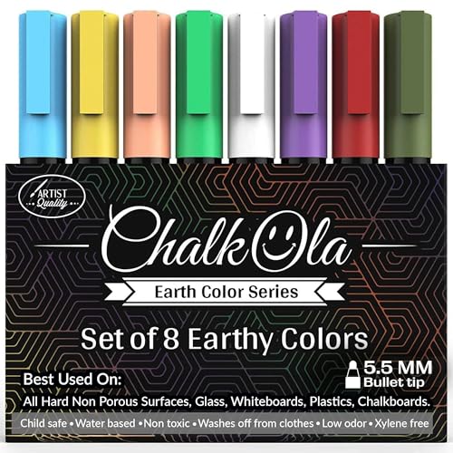 Chalkola 8 Pastel Liquid Chalk Markers for Blackboard, Chalkboard Signs, Window, Labels, Bistro, Glass, Car - Washable Wet Wipe Ink ChalkBoard Markers | 6mm Reversible Tip, Erasable Liquid Chalk Pens