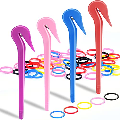 Elastic Hair Bands Remover, TsMADDTs 4pcs Pony Pick For Cutting Pony Rubber Hair Ties Pain Free Ponytail Remover Tool 50pcs Colored Rubber Hair Ties