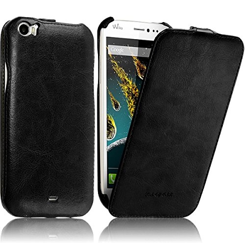 Seluxion - Housse Etui Coque Rigide à Clapet pour Wiko Darkside Couleur Noir + Film de Protection