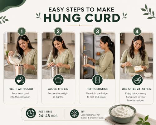 Image of PRIMESAGE Hung Curd Maker Stainless Steel - 1000ml Hung Curd Maker Curd Maker Curd Yogurt Maker Greek Yoghurt Curd Strainer Greek Yogurt Maker Yogurt Greek Yogurt Hung Curd Strainer Box Yogurt Greek