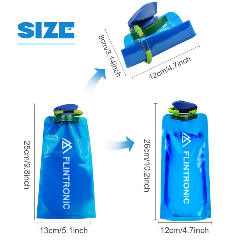 flintronic 700 ml Składany system butelek na wodę * 4 szt., Składana elastyczna butelka na wodę wielokrotnego użytku, składana torba na wodę, z Ce, Certyfikowane Rohs, na kemping, wędrówki, podróże