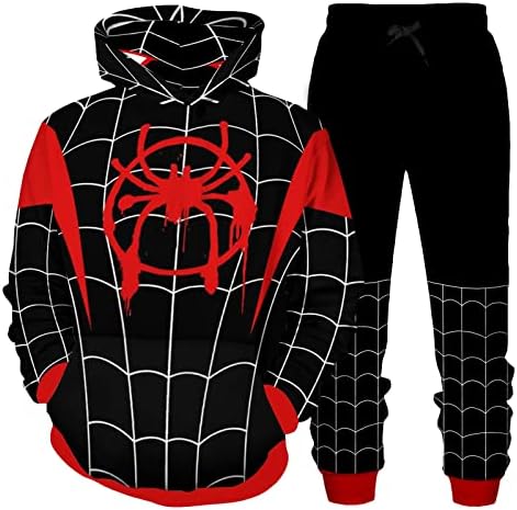 Vonpcaty 2PCs Cool Cartoon Hoodie and Sweatpants Set, Graphic Long Sleeve Outfits Hoodie with Pocket 3D Print Leisure Pullover Hoodie Pants for Boys Girls M