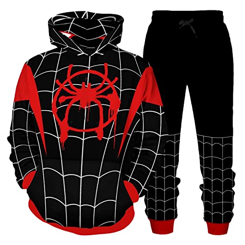 Vonpcaty 2Pcs Cool Cartoon Hoodie And Sweatpants Set, Graphic Long Sleeve Outfits Hoodie With Pocket 3D Print Leisure Pullover Hoodie Pants For Boys Girls M #TOP19