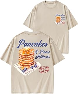 IRON PANDA-Funny Gym Shirts for Women-Pancakes & Panic Attacks Printed Gym Shirt-Novelty Design, Washed Cotton Gym t-Shirt