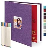 Photo Album Self Adhesive 60 Pages Large Bright Purple Linen Hardcover for 2x3 3x5 4x6 5x7 6x8 8x10