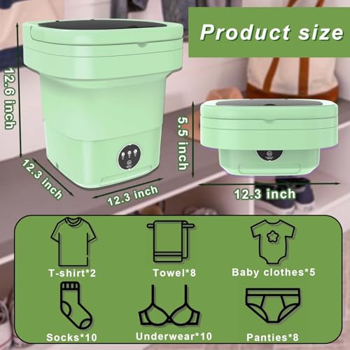Portable Washing Machine, 13L 2kg 2 in 1 Mini Washing Machine, Portable Washe, Foldable Small Smart Laundry Machine with 3 Cleaning Modes for Baby Clothes, Socks, Underwear, Camping, RV, Travel, Green - Image 6
