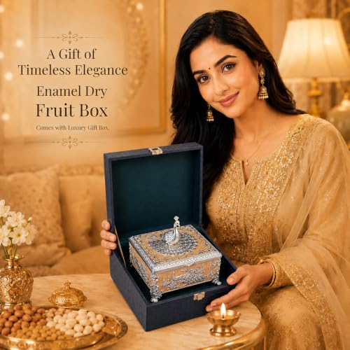 Image of Diviniti Silver Plated Peacock Decorative Box with Premium Gift Box | Luxury Multipurpose Storage Box for Home Decor, Sweets & Corporate Gifting (Gold /Orange)