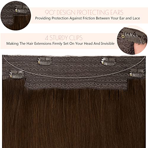 Medium Brown Invisible Wire Hair Extensions Real Human Hair Loxxy 14 Inch Adjustable Fish Line Hair 14 Inch 75G Clip Hair Extensions With Transparent Line #TOP7