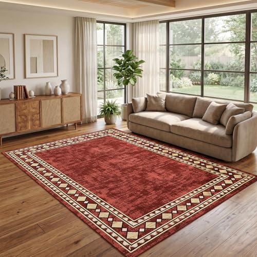 CAROMIO Area Rug 5x7 Washable Modern Bordered Rugs for Bedroom Maroon