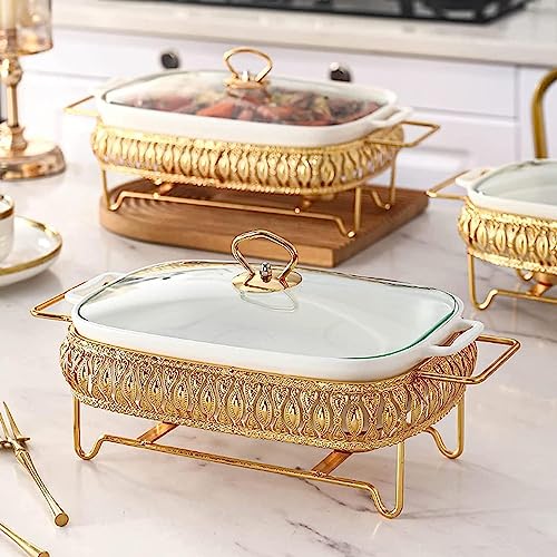 Chafing Dish-Buffet-Set aus Keramik, große Chafers und Buffetwärmer mit Glasdeckel, unterglasuriertes, rechteckiges Warmhaltetablett für Hochzeiten, Partys (M) – Bild 7