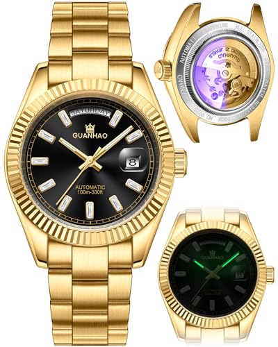 GUANHAO Men's Automatic Mechanical Business Luxury Watch,40mm Luminous Dial,100 Meter Water Resistant,Luxury Fashion Business Casual Sport Designer Watch with Calendar Function,Stainless Steel Strap.
