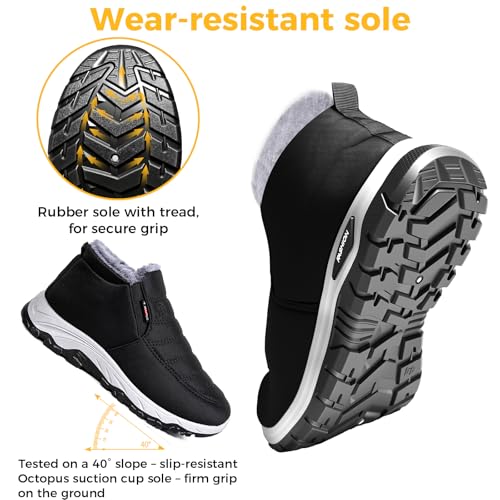 Herren-Winterstiefel mit Fellfutter, rutschfeste Slip-On-Sneaker, leichte wasserdichte Walkingschuhe für Herren, rutschfeste Sohle, dicke Sohle mit Unterstützung, weiche Innenausstattung, elastischer