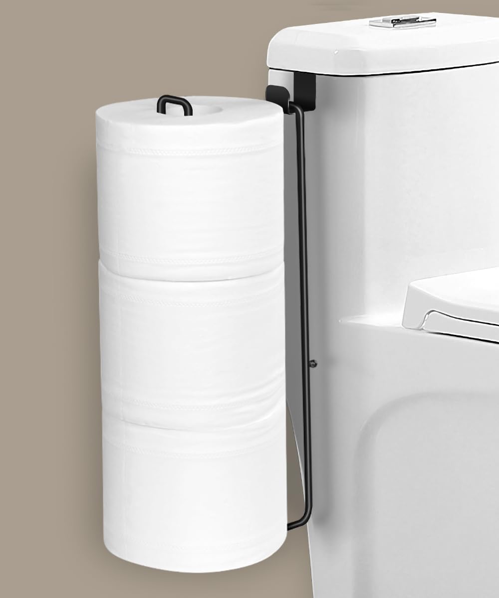 Toilet Paper Holder with Storagefor 3 Roll Tissue (Black 1 Pcs)
