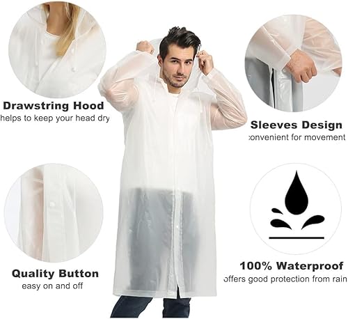 Miniatura 3 de Opret jorongo de lluvia portátil para adulto impermeable reutilizable con capucha y mangas duradero ligero y perfecto para actividades al aire libre