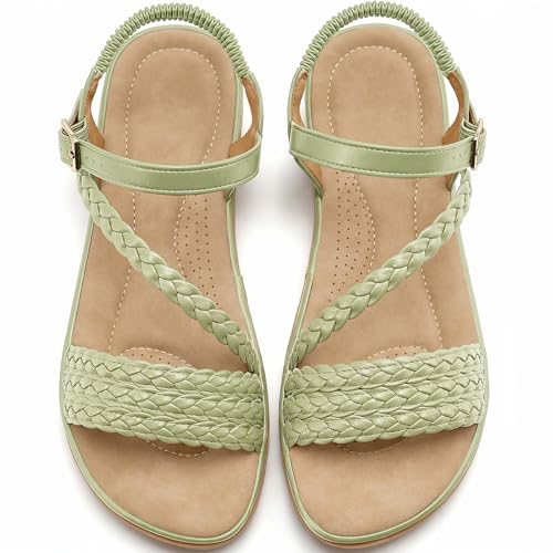 Image of Aomigoct Dressy Womens Sandals Summer: Comfortable Strappy Flats Sandals Women - Casual Walking Woman Shoes