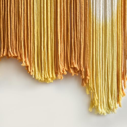 Image of IOWER Macrame Wall Hanging Yellow Dip Dye Boho Wall Decor Fiber Wall Art Modern Wall Decor Boho Wall Art for Living Room Bedroom Apartment 27 inch W x 26.8 inch L