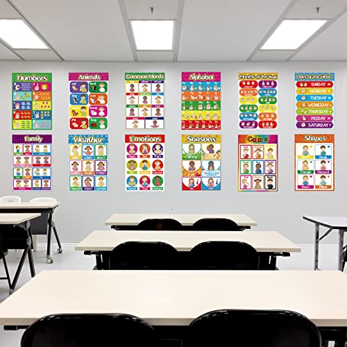 Image of Sign Language Poster ASL Poster for Classroom 12 Pieces ASL Posters Sign Language Flash Cards for Toddlers Kids Students Classroom Decoration