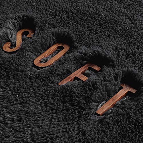 Amdrebio Black Area Rugs for Bedroom, 5x8, Large Fluffy Rug for Living Room Decor, Modern Cool Rugs for Kids, Boys, Men, Furry Shaggy Carpets for Classroom, Fuzzy Plush Gothic Carpet for Home Office