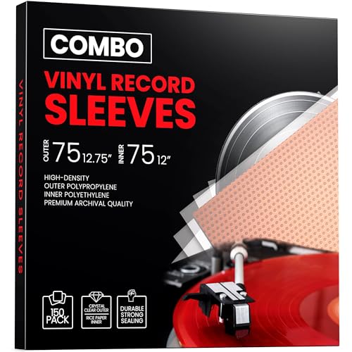 150 Vinyl Record Sleeves – Combo Pack 75 Inner and 75 Outer Pack – Clear Plastic Album Covers - Protect Against Moisture