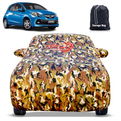 Image of Premium Car Cover for Honda's Brio Model | Waterproof, UV & Dust Protection | Mirror & Antenna Pocket | Triple Stitched, Soft Inner Lining, Belt & Buckle (Jungle Print)