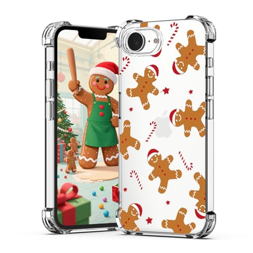 YESPURE for iPhone 16e Christmas Case Transparent Cute Gingerbread Man