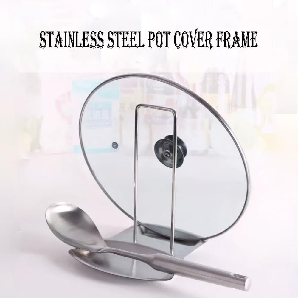304 Stainless Steel Spoon and Lid Rest，Pot Lid Holder While Cooking,Spoon Rest with Lid Holder,Kitchen Decor Tool Pot Cover Holder Rack，Spoon and Lid Rest for Kitchen Counter