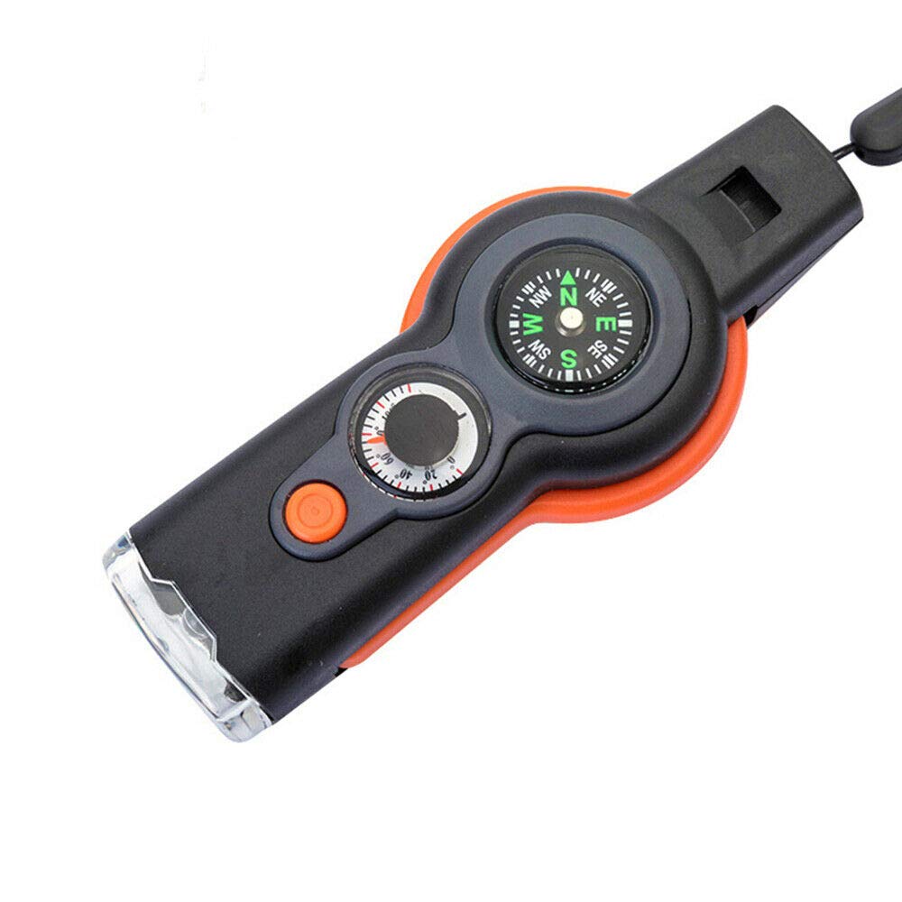 THJ 7 in 1 Emergency Survival Camping Hiking Whistle Compass Thermometer LED
