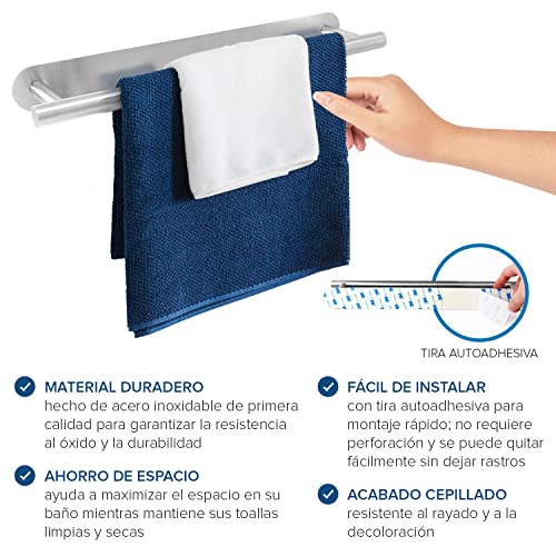 Miniatura 3 de Joeji S Kitchen Toallero De Pared Barra 40cm - Apto Para Baño O Cocina - Autoadhesivo 3m Fuerte Sin Taladro - Acero Inox
