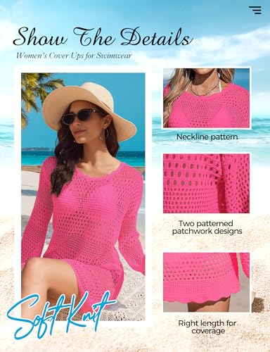 Buauty Womens Swimsuit Coverup Crochet Swim Cover Ups Bikini Bathing Suits Swimwear 2024 Summer Beach Dress Vacation Outfits Rosy4