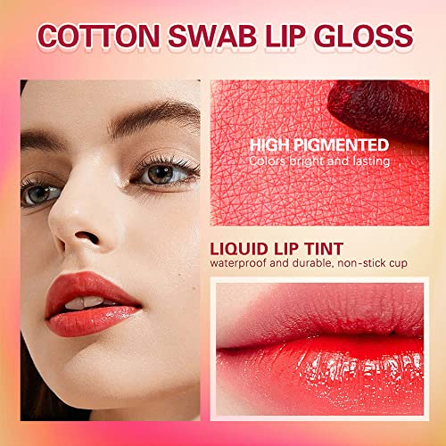 Swetiyou Tattoo Lipstick Cotton Swab, 24Pcs Q Tip Lipstick Waterproof Non-Stick Cotton Swab Lipstick Long Lasting Q Tip Lip Tint Stain, Cute Lip Makeup Products #TOP2