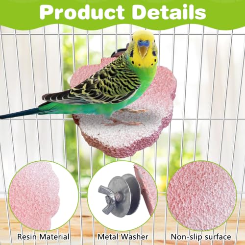 Image of PINVNBY 3PCS Bird Beak Grinding Stone Resin Bird Perch Stand Grinding Claw Birds Cage Perch Parrot Climbing Chewing Toys Parakeet Cage Accessories for Budgies Cockatiels Conures(Pink)
