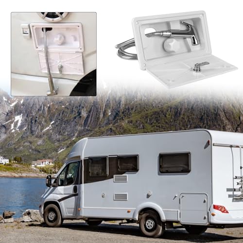 RV Dusche, Außendusche für Wohnmobile Heiß-Kaltschalter Duschkasten Kit mit Schloss, RV Außendusche Box Kit Campingdusche für Marine Wohnmobil Camper Caravan-Weiß