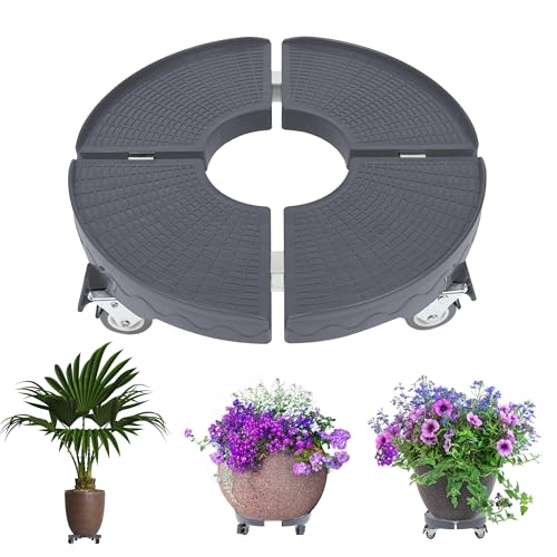 YRHome Pflanzenroller Ø 39-52cm Einstellbar Blumenroller Pflanzenroller für Außenbereich Innenbereich Blumentopfständer auf Rollen Rollbrett Rund Tragkraft 300 kg Für Hausgarten Blumentopf Grau