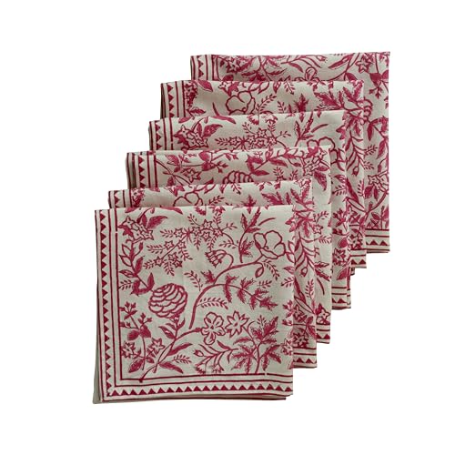 HOME WIBE Handblock Print Patterned Cotton Cloth Napkins Set of 6, Washable, Reusable Napkins for Cocktail Parties, Home, Restaurant, Hotel, Event & Everyday Lunch, Dinner, 18" x 18"