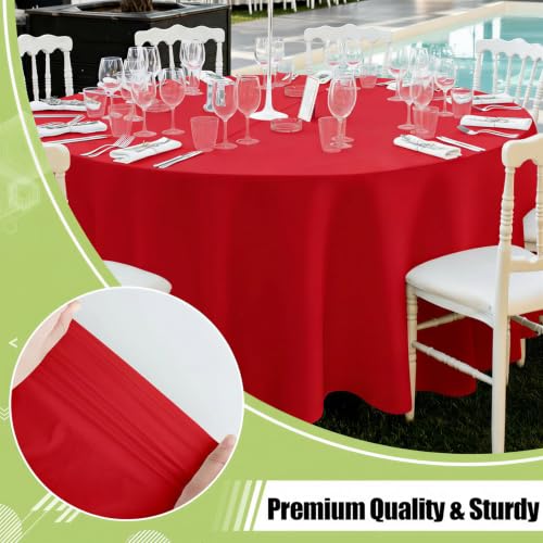 Image of Smiry Disposable Table Cloth - 6 Pack, 84 Inch Round Waterproof Tablecloths for Parties, Decorative Plastic Table Cover, Leakproof & Sturdy, Red
