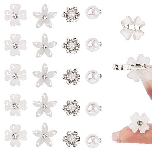 Miniatura 2 de Ahoney 20 mini clips para el cabello con flores blancas con diamantes de imitación, bonitos horquillas para el cabello, decoraciones para bodas,