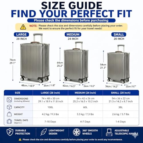 Image of Transparent Luggage Cover for Traveling Bag & Suitcase - Dust, Water, Stain & Scratch Proof Trolley Protector with Velcro Lock & Lightweight Washable Material (Suitcase Not Included, Only Cover)