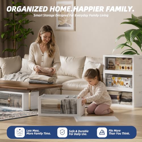 SAILUN 525QT/131Gal Stackable Storage Bins with a Lid, Collapsible Storage Bins With Doors, Folding Cabinet for Home Closet Organization,5 Pack-26 W x 16.5" D x 70.7" H White - image 7