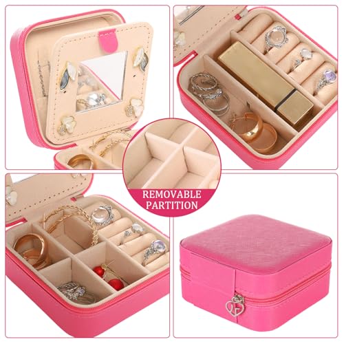 Image of KElofoN Travel jewelry case Travel jewelry box Travel Jewelry Organizer Small Jewelry Organizer Box Gift for Girls Women with Mirror(Rosy)